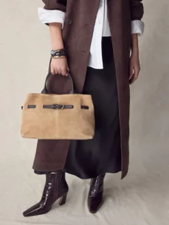 Next Tan Brown Suede Belted Hand Held Bag Sale