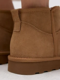 Next Extra Wide Fit Water Repellent Faux Fur Ankle Boots Tan Brown Suede Outlet