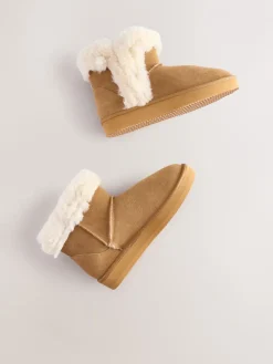 Next Suede Faux Fur Boot Slippers Tan Brown Clearance