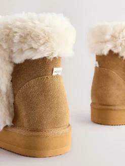 Next Suede Faux Fur Boot Slippers Tan Brown Clearance