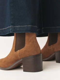 Next Forever Comfort® Block Heel Chelsea Boots Tan Brown Suede Clearance