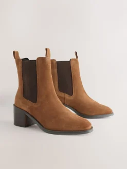 Next Forever Comfort® Block Heel Chelsea Boots Tan Brown Suede Clearance