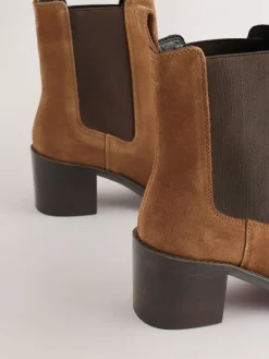 Next Forever Comfort® Block Heel Chelsea Boots Tan Brown Suede Clearance