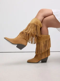 Next Tan Brown Suede Forever Comfort® Fringed Knee High Cowboy Boots Best
