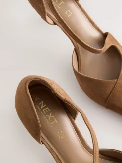 Next Premium Leather Asymmetric Court Heels Tan Brown Suede Hot