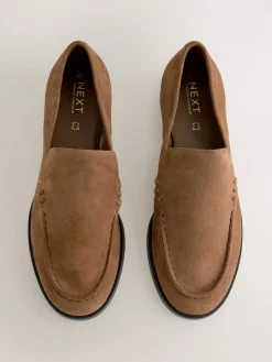 Next Suede Round Toe Clean Loafers Tan Brown