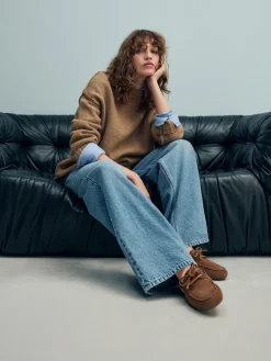 Next Standard Fit Leather Round Toe Boat Shoes Tan Brown Suede Sale