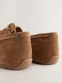 Next Standard Fit Leather Round Toe Boat Shoes Tan Brown Suede Sale