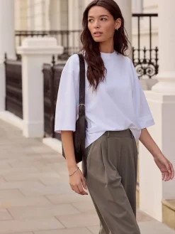 Next N. Premium Wide Leg Tailored Jersey Trousers Taupe Brown Outlet