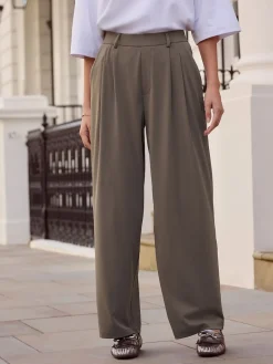 Next N. Premium Wide Leg Tailored Jersey Trousers Taupe Brown Outlet