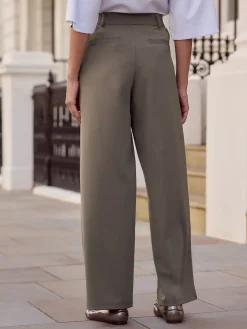 Next N. Premium Wide Leg Tailored Jersey Trousers Taupe Brown Outlet
