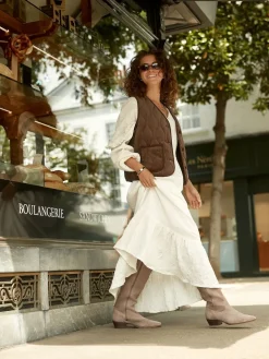 Next Forever Comfort® Knee High Contrast Western Boots Taupe Brown Suede Leather Mix Hot