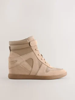 Next Forever Comfort® Lace Up Wedge Trainers Taupe Discount