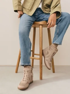 Next Forever Comfort® Lace Up Wedge Trainers Taupe Discount