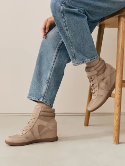 Next Forever Comfort® Lace Up Wedge Trainers Taupe Discount