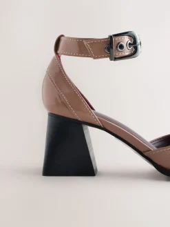 Next Forever Comfort® Point Toe Buckle Block Heels Taupe