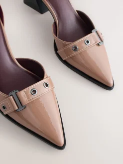 Next Forever Comfort® Point Toe Buckle Block Heels Taupe