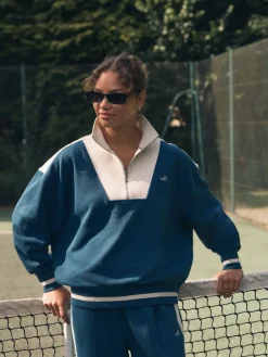 self. Half Zip Sweatshirt Teal Blue Best