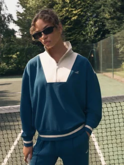 self. Half Zip Sweatshirt Teal Blue Best