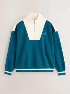 self. Half Zip Sweatshirt Teal Blue Best