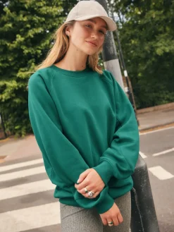 Next Relaxed Fit Heavyweight Longline Crew Neck Sweatshirt Teal Blue Discount