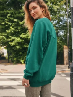 Next Relaxed Fit Heavyweight Longline Crew Neck Sweatshirt Teal Blue Discount