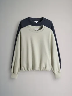 The Set 2 Pack Bubble Hem Sweatshirts Navy/Sage Green Best