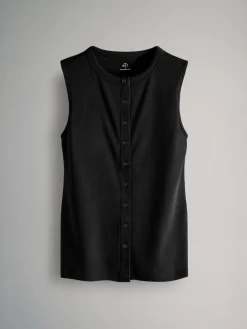 The Set 3 Pack Button Through Ribbed Vests Black/White/Chocolate Brown Outlet