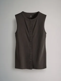 The Set 3 Pack Button Through Ribbed Vests Black/White/Chocolate Brown Outlet