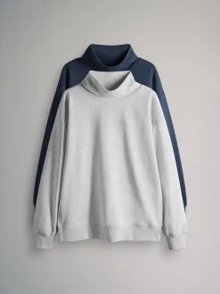 The Set 2 Pack Cowl Neck Long Sleeve Sweat Tops Navy/Grey Marl Sale