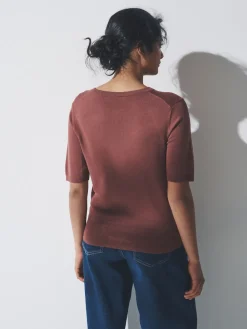 The Set 3 Pack Fine Knit T-Shirts Plum/Dark Pink/Brown Clearance