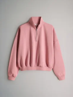 The Set 2 Pack Half Zip Funnel Neck Sweatshirts Pink/Chocolate Brown New