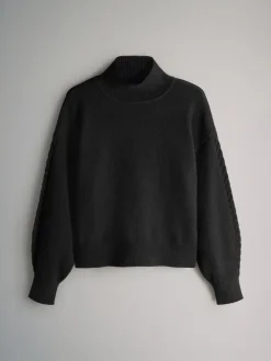 The Set 2 Pack High Neck Jumper/Cardigan Black Cable Sale