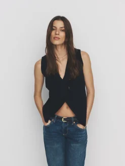 The Set 2 Pack Knitted Gold Button Ribbed Waistcoat Neutral/Black Discount