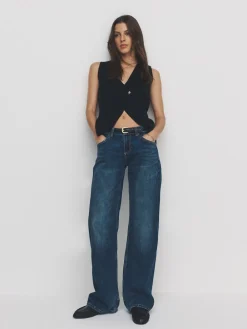 The Set 2 Pack Knitted Gold Button Ribbed Waistcoat Neutral/Black Discount