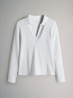 The Set 3 Pack Long Sleeve Ribbed Polo Top Black/Pink/White Clearance