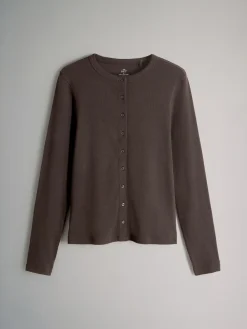 The Set 3 Pack Long Sleeve Button Through Rib T-Shirt Black/Chocolate Brown/Berry Clearance