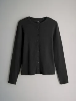 The Set 3 Pack Long Sleeve Button Through Rib T-Shirt Black/Chocolate Brown/Berry Clearance