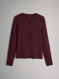 The Set 3 Pack Long Sleeve Button Through Rib T-Shirt Black/Chocolate Brown/Berry Clearance