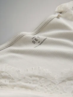 The Set 4 Pack Long Sleeve V-Neck Ribbed Lace Trim T-Shirt Black/Chocolate Brown/Taupe Brown/Cream Discount