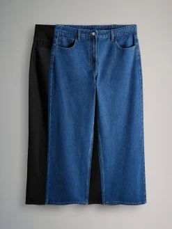 The Set 2 Pack Low Rise Wide Leg Denim Jeans Black/Mid Blue New
