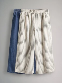 The Set 2 Pack Pull On Wide Leg Lightweight Jeans Mid Blue/Ecru Stripe Discount