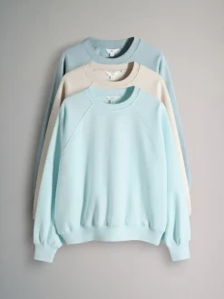 The Set 3 Pack Raglan Sweat Tops Blue/Light Blue/Cream New
