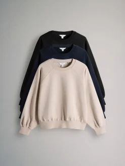 The Set 3 Pack Raglan Sweat Tops Black/Navy/Cream New