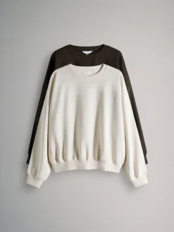 The Set 2 Pack Relaxed Crew Sweatshirt Chocolate Brown/Cream