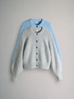 The Set 2 Pack Ribbed Chunky Knitted Cardigans Grey Marl/Light Blue Best