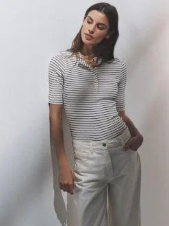 The Set 4 Pack Ribbed Half Sleeve Henley T Shirt Navy/Light Blue/White/Stripe Outlet