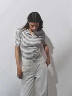 The Set 4 Pack Ribbed Half Sleeve Henley T Shirt Navy/Light Blue/White/Stripe Outlet