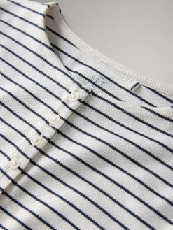 The Set 4 Pack Ribbed Half Sleeve Henley T Shirt Navy/Light Blue/White/Stripe Outlet