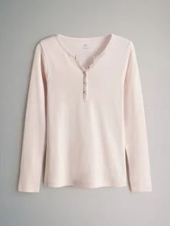 The Set 4 Pack Ribbed Henley Long Sleeve T-Shirts Berry/Stripe/Pink/White Sale